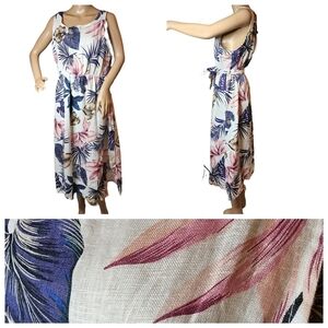 NWT 100% linen Lungo L'arno tropical floral midi dress